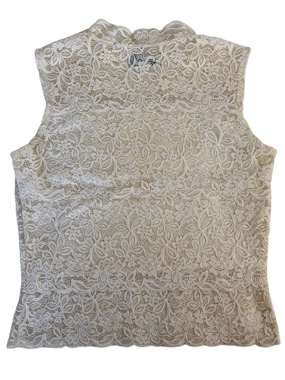 Pretika Lace Mock Neck Sleeveless Top – Cream Floral Lace Y2K Romantic Blouse - Picture 9 of 13